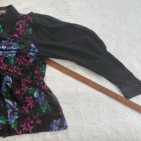 Vintage Lace and velvet Floral Sheer Black Blouse - Picture 8 of 9